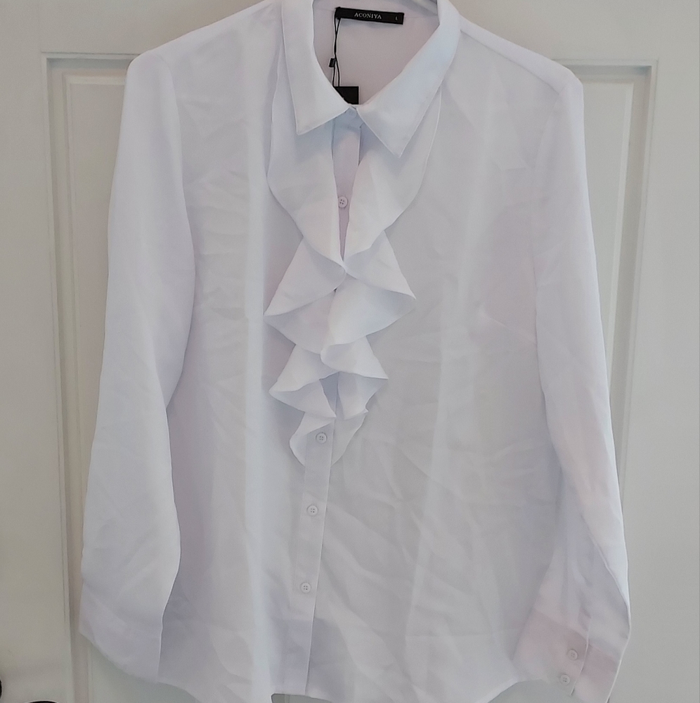 ACONIYA Womens Vintage Spring/Summer Long/Short Sleeve Lotus Ruffled Casual Work